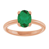 14K Gold Oval Lab-Grown Emerald Double-Prong Ring - Rose Gold - view 3