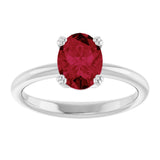 10K Gold Oval Lab-Grown Ruby Double-Prong Ring - White Gold - view 3