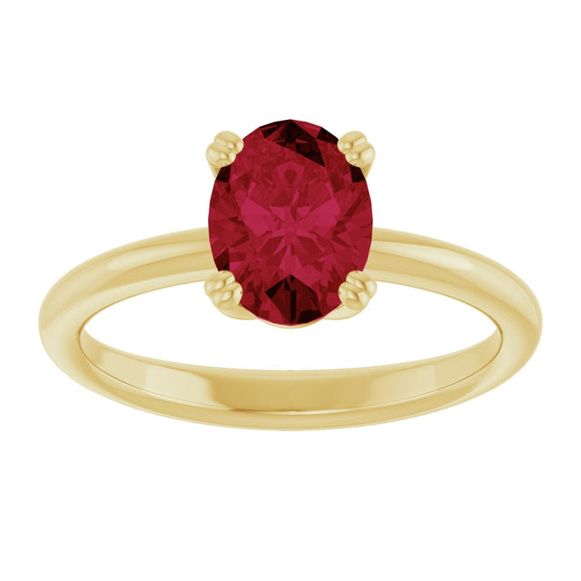 10K Gold Oval Lab-Grown Ruby Double-Prong Ring - Yellow Gold - view 3