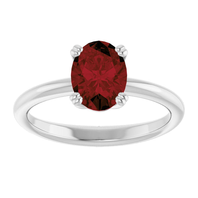 10K Gold Oval Natural Mozambique Garnet Double-Prong Ring - White Gold - view 3