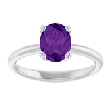 10K Gold Oval Natural Amethyst Double-Prong Ring - White Gold - view 3