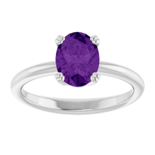 10K Gold Oval Natural Amethyst Double-Prong Ring - White Gold - view 3
