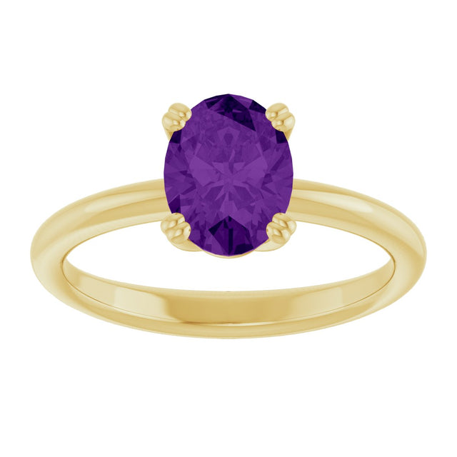 14K Gold Emerald Natural Amethyst Double-Prong Ring - Yellow Gold - view 3
