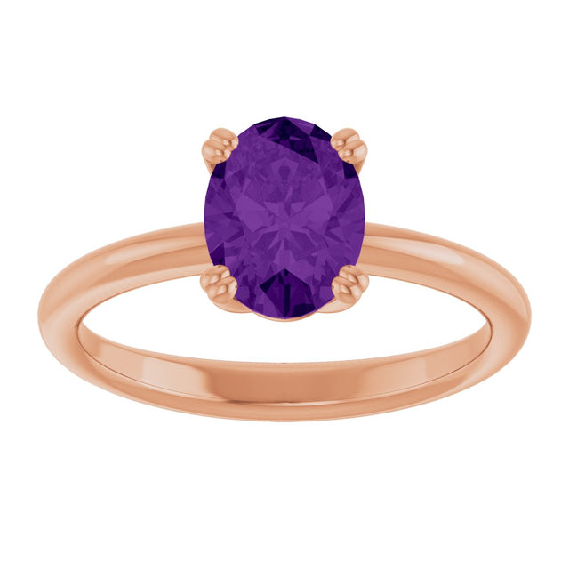 14K Gold Emerald Natural Amethyst Double-Prong Ring - Rose Gold - view 3