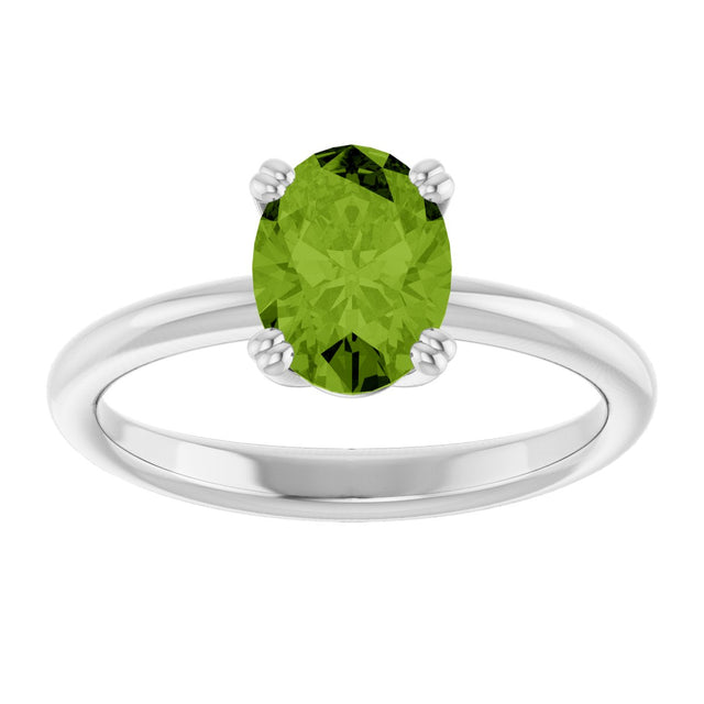 10K Gold Oval Natural Peridot Double-Prong Ring - White Gold - view 3