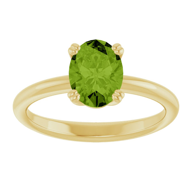 10K Gold Oval Natural Peridot Double-Prong Ring - Yellow Gold - view 3