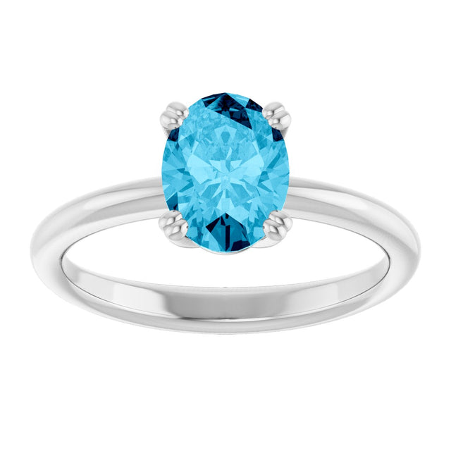10K Gold Oval Natural Aquamarine Double-Prong Ring - White Gold - view 3