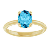 10K Gold Oval Natural Aquamarine Double-Prong Ring - Yellow Gold - view 3