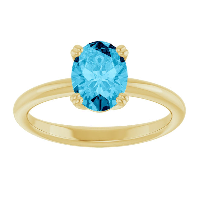 10K Gold Oval Natural Aquamarine Double-Prong Ring - Yellow Gold - view 3