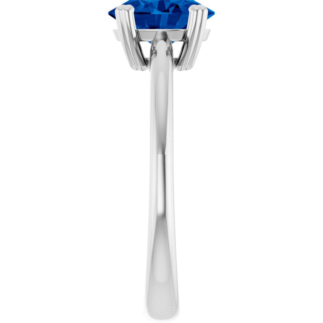 10K Gold Oval Lab-Grown Blue Sapphire Double-Prong Ring - White Gold - view 4