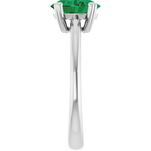 10K Gold Oval Lab-Grown Emerald Double-Prong Ring - White Gold - view 4