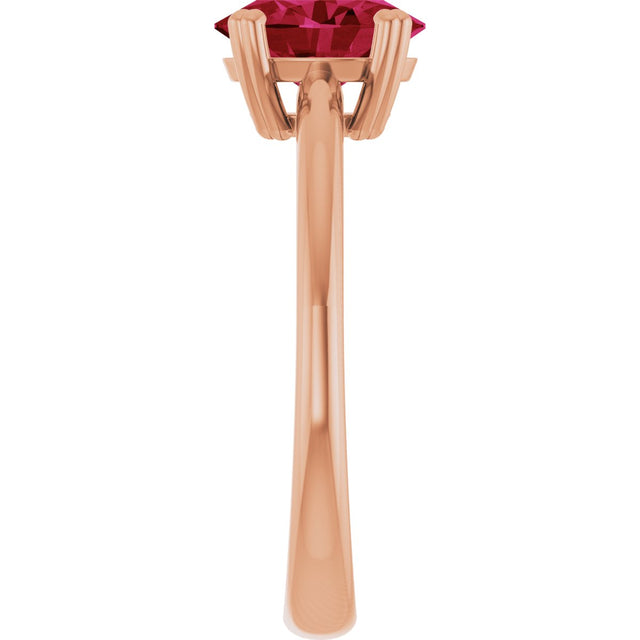 14K Gold Oval Lab-Grown Ruby Double-Prong Ring - Rose Gold - view 4