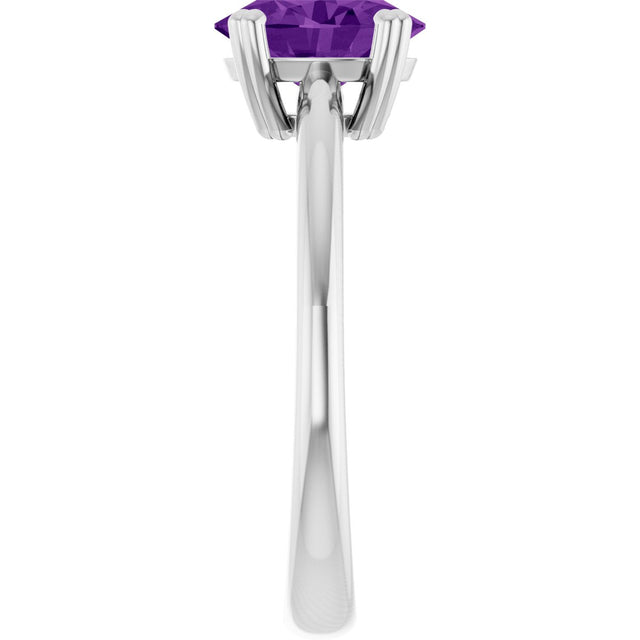 10K Gold Oval Natural Amethyst Double-Prong Ring - White Gold - view 4