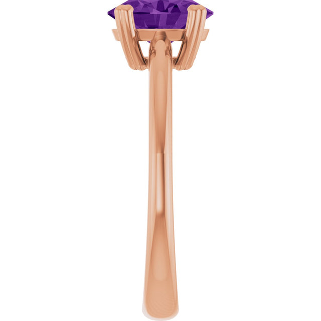 14K Gold Emerald Natural Amethyst Double-Prong Ring - Rose Gold - view 4