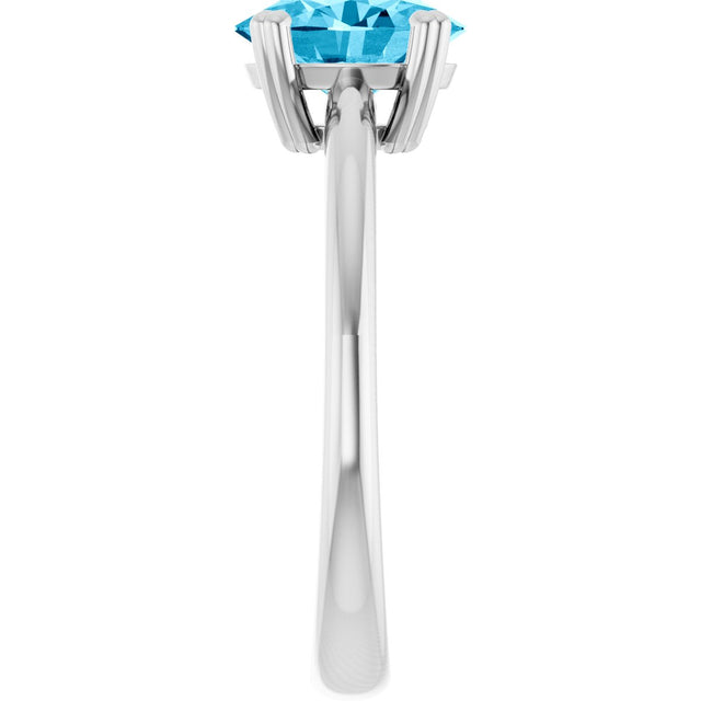 10K Gold Oval Natural Aquamarine Double-Prong Ring - White Gold - view 4