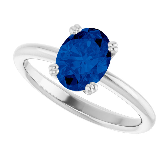 10K Gold Oval Lab-Grown Blue Sapphire Double-Prong Ring - White Gold - view 5
