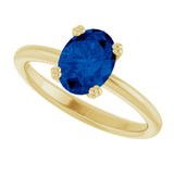 10K Gold Oval Lab-Grown Blue Sapphire Double-Prong Ring - Yellow Gold - view 5