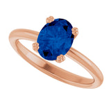14K Gold Oval Lab-Grown Blue Sapphire Double-Prong Ring - Rose Gold - view 5