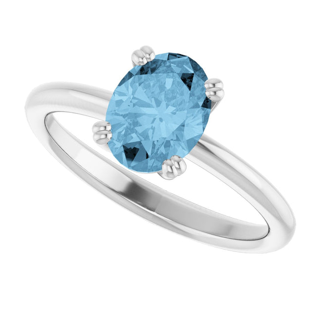 10K Gold Oval Natural Sky Blue Topaz Double-Prong Ring - White Gold - view 5
