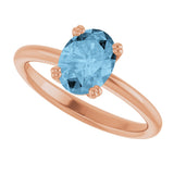 14K Gold Oval Natural Sky Blue Topaz Double-Prong Ring - Rose Gold - view 5