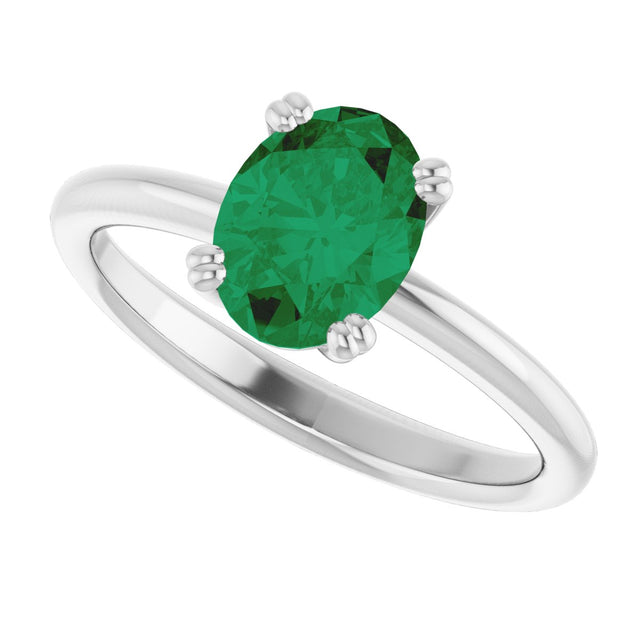 10K Gold Oval Lab-Grown Emerald Double-Prong Ring - White Gold - view 5