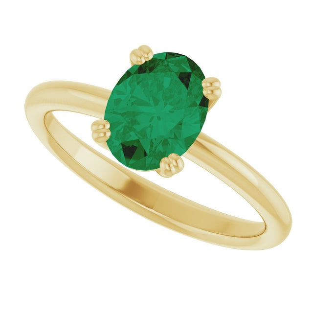 10K Gold Oval Lab-Grown Emerald Double-Prong Ring - Yellow Gold - view 5