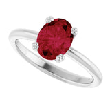 10K Gold Oval Lab-Grown Ruby Double-Prong Ring - White Gold - view 5