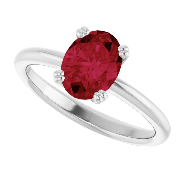 10K Gold Oval Lab-Grown Ruby Double-Prong Ring - White Gold - view 5