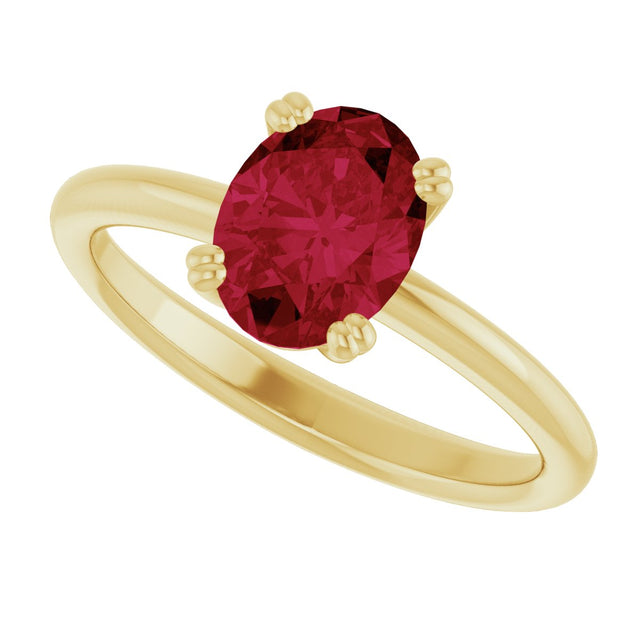 10K Gold Oval Lab-Grown Ruby Double-Prong Ring - Yellow Gold - view 5
