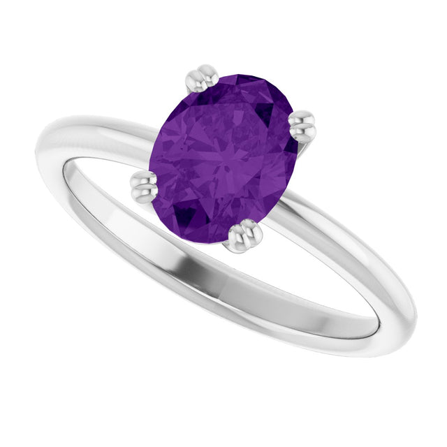 Platinum Emerald Natural Amethyst Double-Prong Ring - view 5