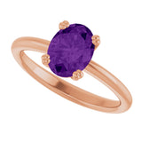14K Gold Emerald Natural Amethyst Double-Prong Ring - Rose Gold - view 5