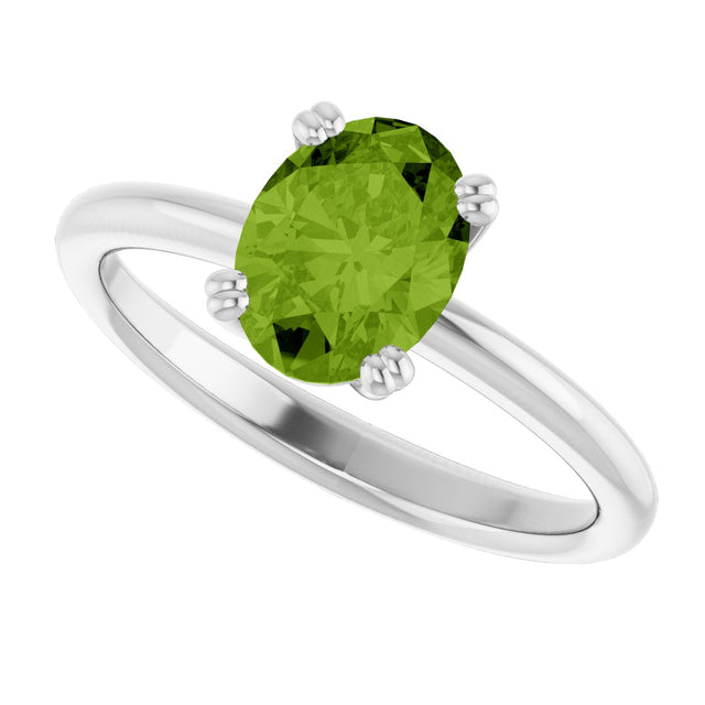 10K Gold Oval Natural Peridot Double-Prong Ring - White Gold - view 5