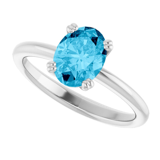 10K Gold Oval Natural Aquamarine Double-Prong Ring - White Gold - view 5