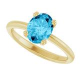 10K Gold Oval Natural Aquamarine Double-Prong Ring - Yellow Gold - view 5