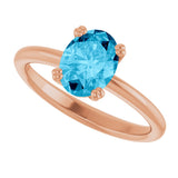 14K Gold Oval Natural Aquamarine Double-Prong Ring - Rose Gold - view 5