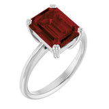 Platinum Emerald Natural Mozambique Garnet Double-Prong Ring