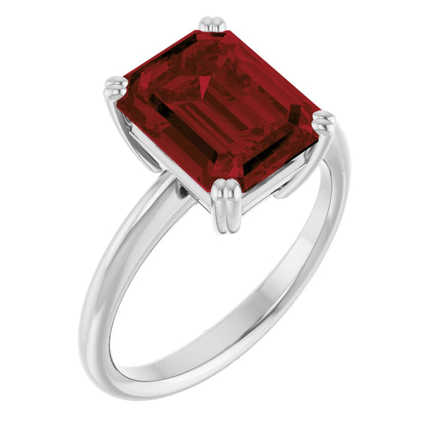 Platinum Emerald Natural Mozambique Garnet Double-Prong Ring