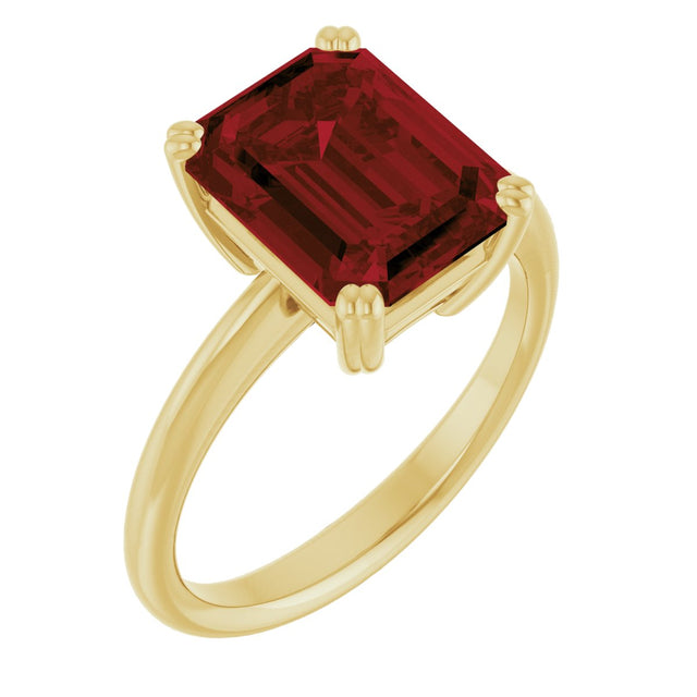 14K Gold Emerald Natural Mozambique Garnet Double-Prong Ring - Yellow Gold