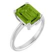 Platinum Emerald Natural Peridot Double-Prong Ring