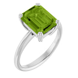 Platinum Emerald Natural Peridot Double-Prong Ring