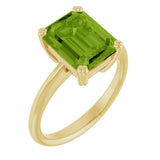 14K Gold Emerald Natural Peridot Double-Prong Ring - Yellow Gold