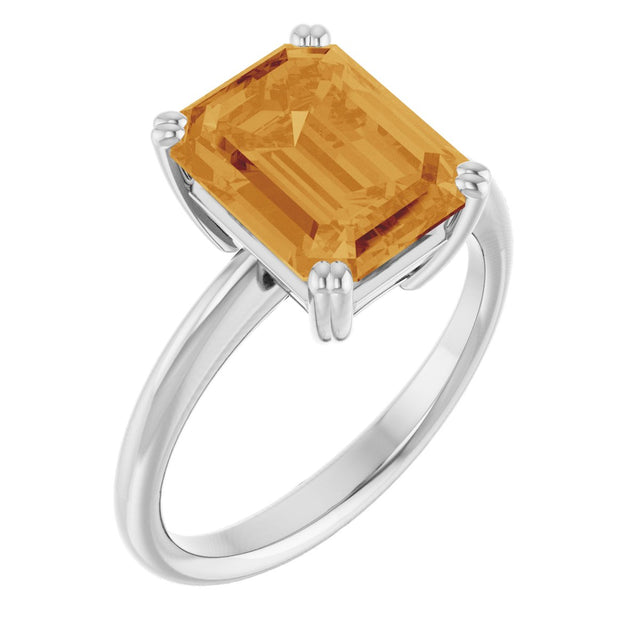 Platinum Emerald Natural Citrine Double-Prong Ring