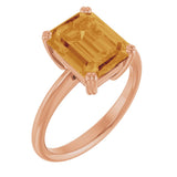 14K Gold Emerald Natural Citrine Double-Prong Ring - Rose Gold