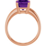 14K Gold Emerald Natural Amethyst Double-Prong Ring - Rose Gold - view 2