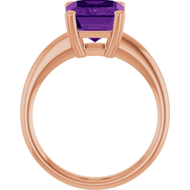 14K Gold Emerald Natural Amethyst Double-Prong Ring - Rose Gold - view 2