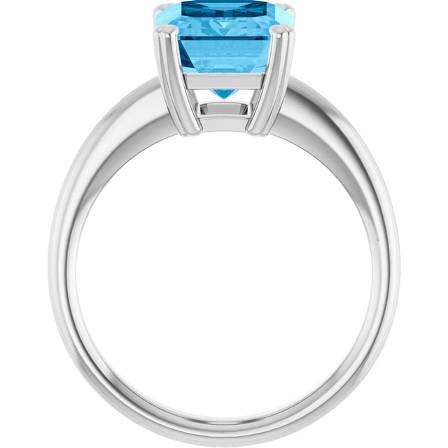 Platinum Emerald Natural Swiss Blue Topaz Double-Prong Ring - view 2