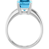 14K Gold Emerald Natural Swiss Blue Topaz Double-Prong Ring - White Gold - view 2
