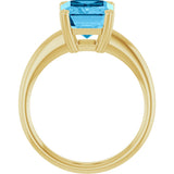 14K Gold Emerald Natural Swiss Blue Topaz Double-Prong Ring - Yellow Gold - view 2