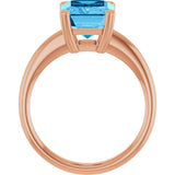 14K Gold Emerald Natural Swiss Blue Topaz Double-Prong Ring - Rose Gold - view 2
