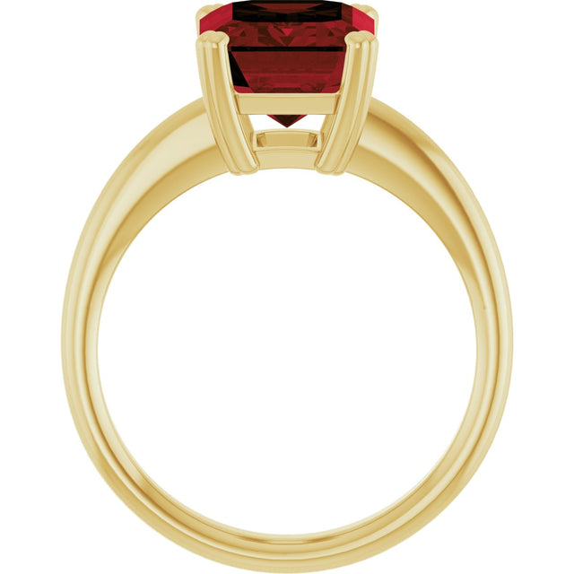 14K Gold Emerald Natural Mozambique Garnet Double-Prong Ring - Yellow Gold - view 2